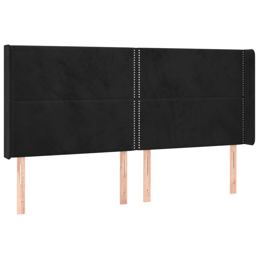 Boxspring Met Matras En Led Fluweel Zwart 200 x 200 cm Effen met spijkers