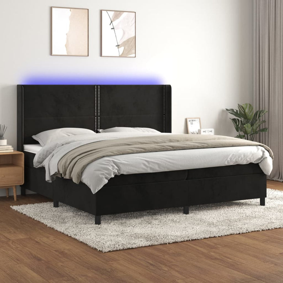 Boxspring Met Matras En Led Fluweel Zwart 200 x 200 cm Effen met spijkers
