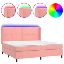 Boxspring Met Matras En Led Fluweel Roze 200 x 200 cm Effen met spijkers