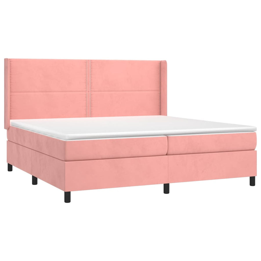 Boxspring Met Matras En Led Fluweel Roze 200 x 200 cm Effen met spijkers
