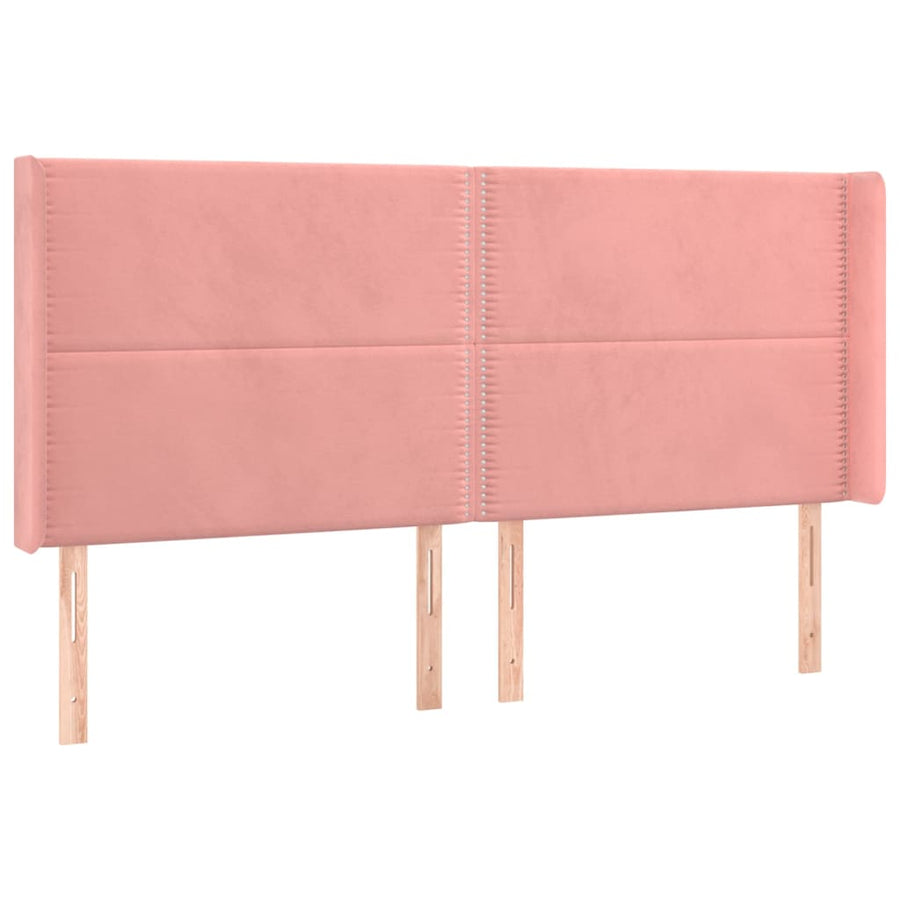 Boxspring Met Matras En Led Fluweel Roze 200 x 200 cm Effen met spijkers