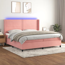 Boxspring Met Matras En Led Fluweel Roze 200 x 200 cm Effen met spijkers