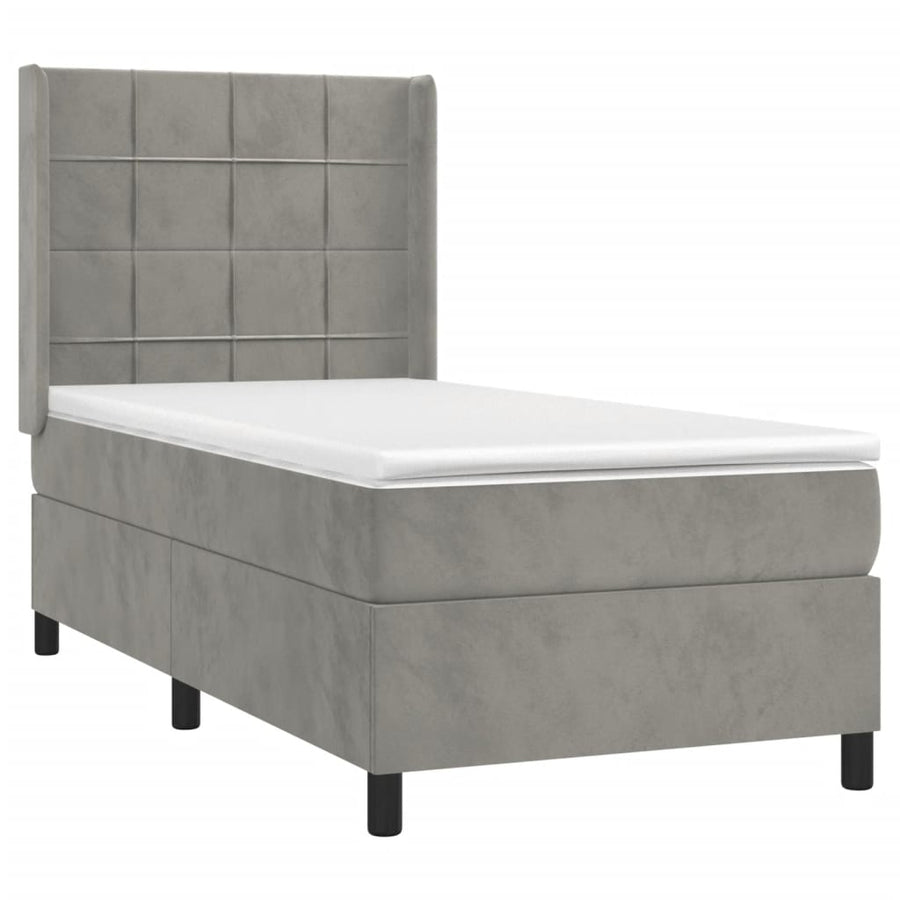 Boxspring Met Matras En Led Fluweel Lichtgrijs 80 x 200 cm Blok met vierkanten