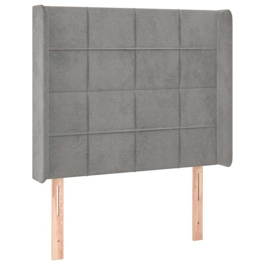 Boxspring Met Matras En Led Fluweel Lichtgrijs 80 x 200 cm Blok met vierkanten