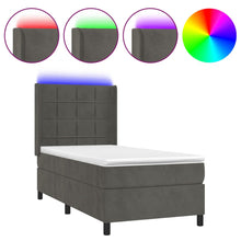Boxspring Met Matras En Led Fluweel Donkergrijs 80 x 200 cm Blok met vierkanten
