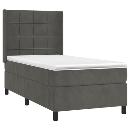 Boxspring Met Matras En Led Fluweel Donkergrijs 80 x 200 cm Blok met vierkanten