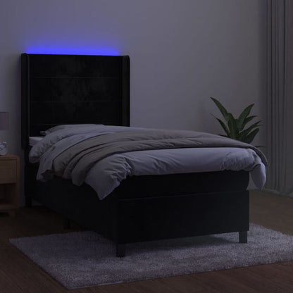 Boxspring Met Matras En Led Fluweel Zwart 80 x 200 cm Blok met vierkanten