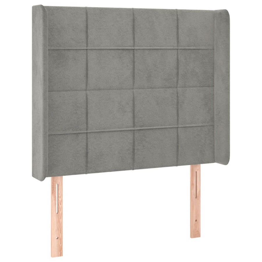 Boxspring Met Matras En Led Fluweel Lichtgrijs 90 x 190 cm Blok met vierkanten