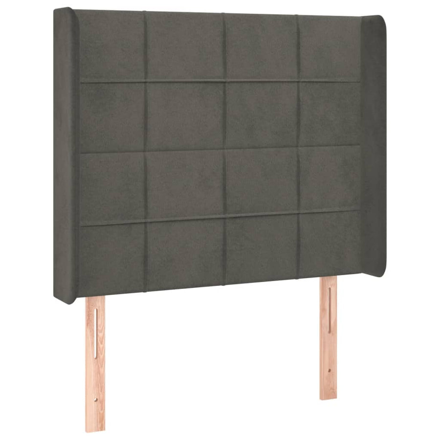 Boxspring Met Matras En Led Fluweel Donkergrijs 90 x 190 cm Blok met vierkanten