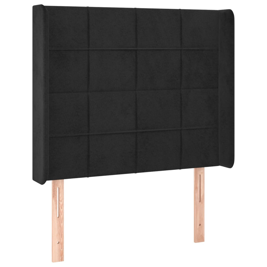 Boxspring Met Matras En Led Fluweel Zwart 90 x 190 cm Blok met vierkanten