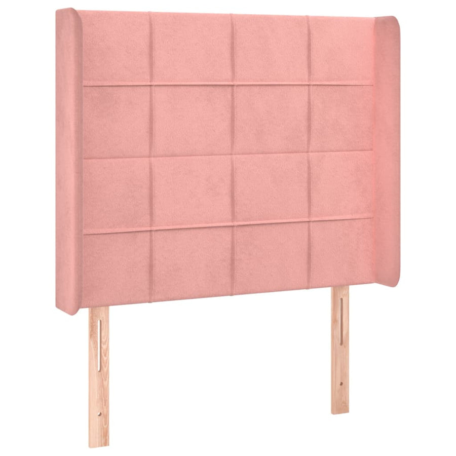 Boxspring Met Matras En Led Fluweel Roze 90 x 190 cm Blok met vierkanten