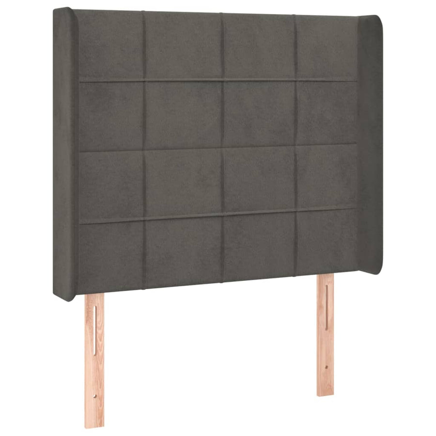 Boxspring Met Matras En Led Fluweel Donkergrijs 90 x 200 cm Blok met vierkanten