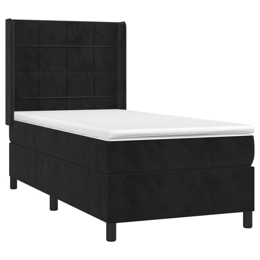 Boxspring Met Matras En Led Fluweel Zwart 90 x 200 cm Blok met vierkanten