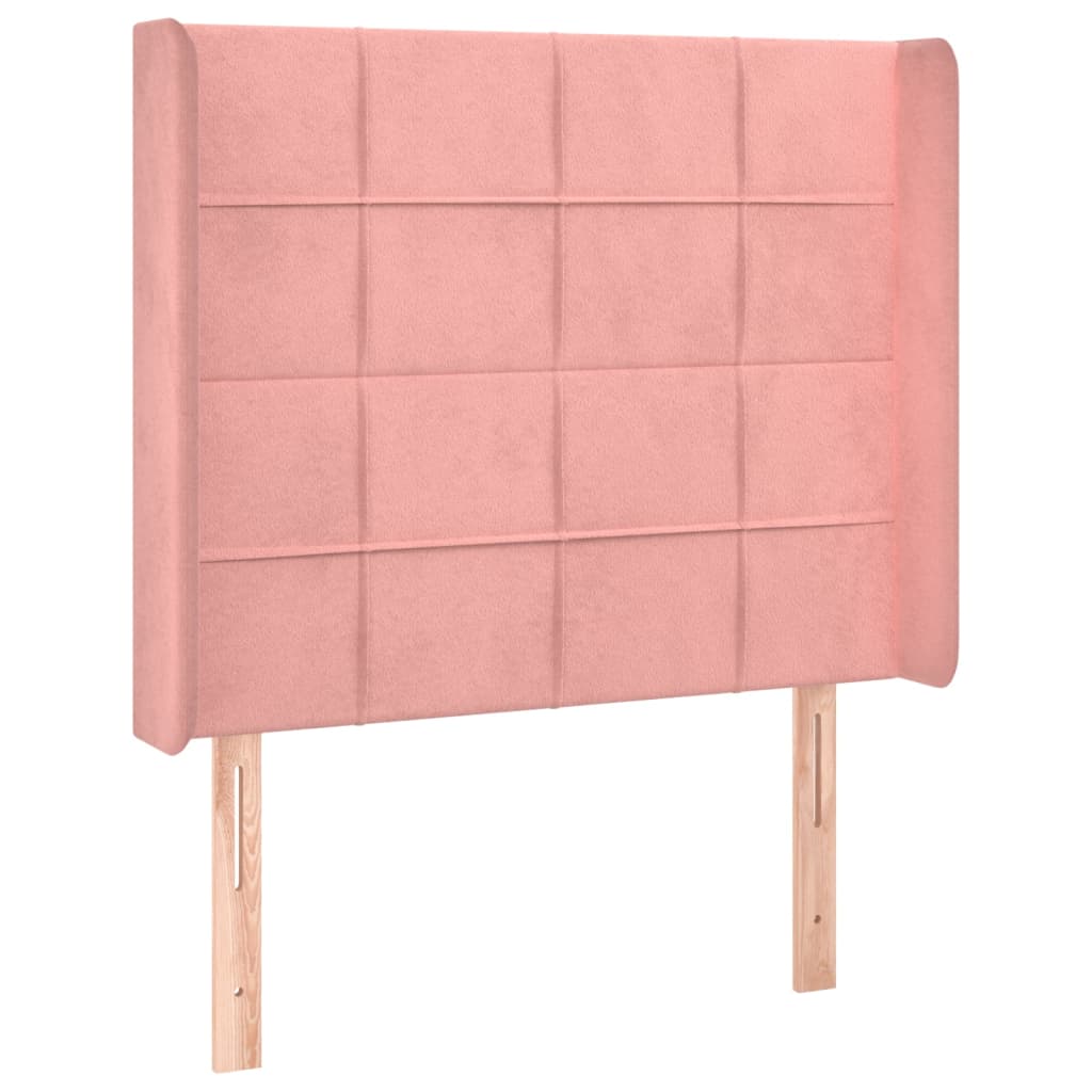 Boxspring Met Matras En Led Fluweel Roze 90 x 200 cm Blok met vierkanten