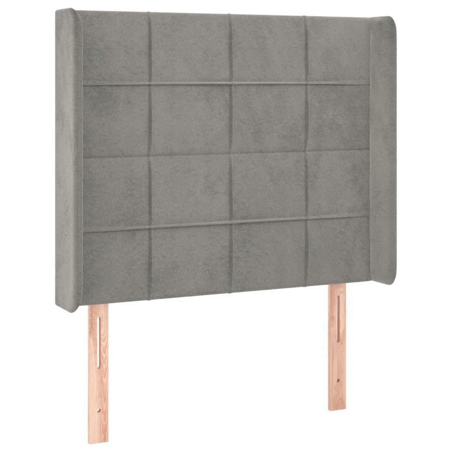 Boxspring Met Matras En Led Fluweel Lichtgrijs 100 x 200 cm Blok met vierkanten