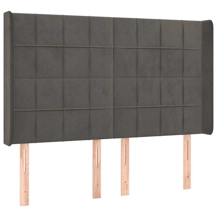 Boxspring Met Matras En Led Fluweel Donkergrijs 140 x 190 cm Blok met vierkanten