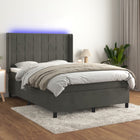 Boxspring Met Matras En Led Fluweel Donkergrijs 140 x 190 cm Blok met vierkanten