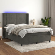 Boxspring 140x190 cm donkergrijs fluweel met matras en LED