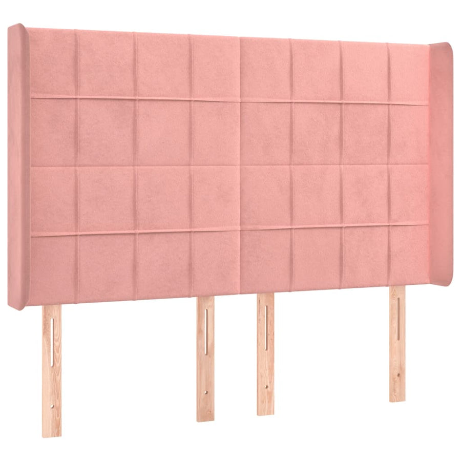Boxspring Met Matras En Led Fluweel Roze 140 x 190 cm Blok met vierkanten