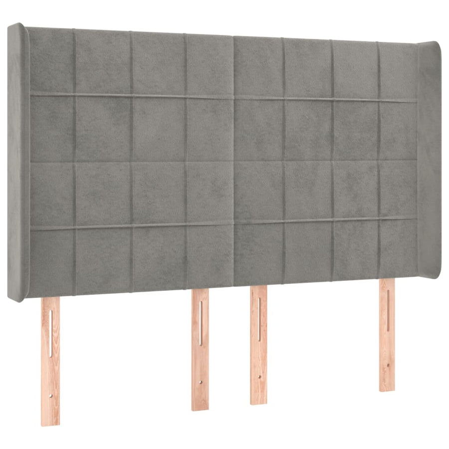 Boxspring Met Matras En Led Fluweel Lichtgrijs 140 x 200 cm Blok met vierkanten