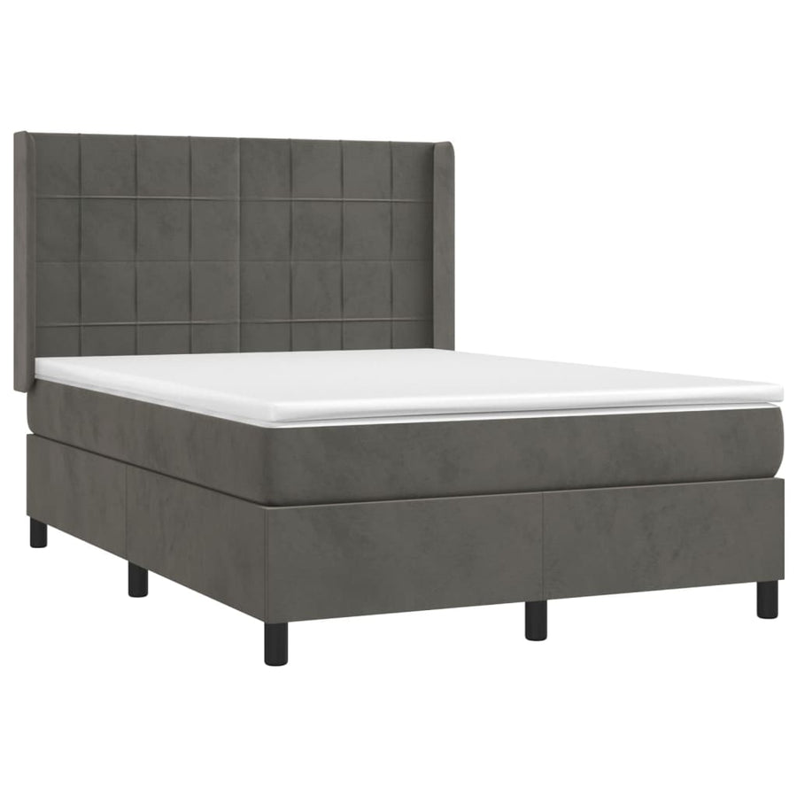 Boxspring Met Matras En Led Fluweel Donkergrijs 140 x 200 cm Blok met vierkanten
