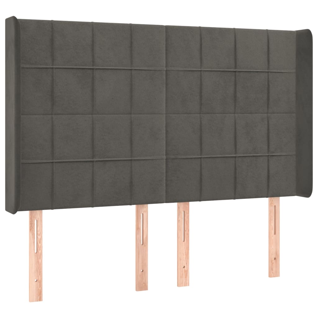 Boxspring Met Matras En Led Fluweel Donkergrijs 140 x 200 cm Blok met vierkanten