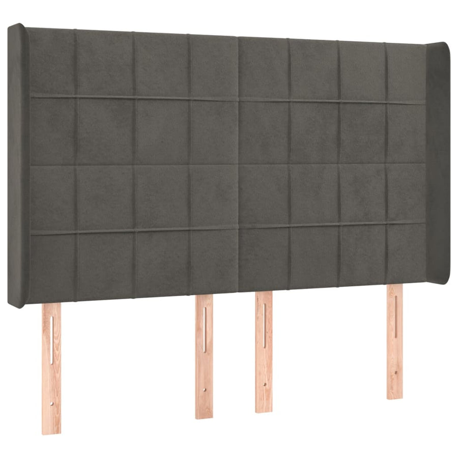 Boxspring Met Matras En Led Fluweel Donkergrijs 140 x 200 cm Blok met vierkanten
