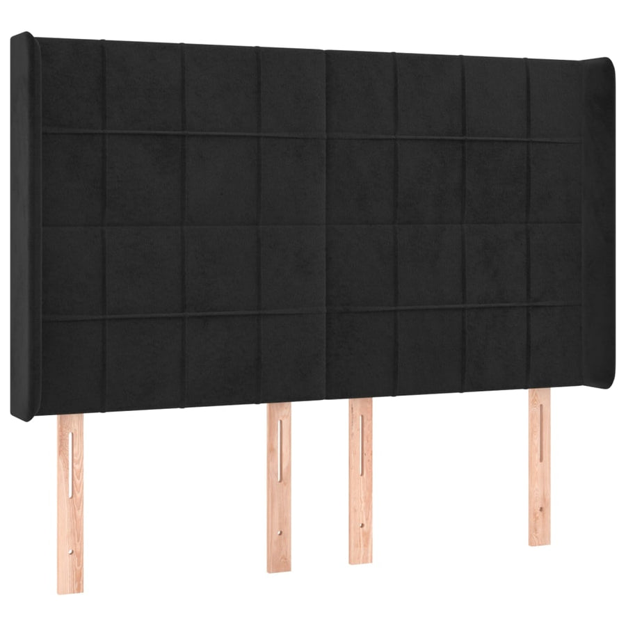 Boxspring Met Matras En Led Fluweel Zwart 140 x 200 cm Blok met vierkanten