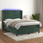 Boxspring met matras en LED fluweel donkergroen 140x200 cm 140 x 200 cm Blok met vierkanten