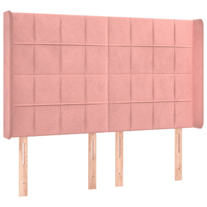 Boxspring Met Matras En Led Fluweel Roze 140 x 200 cm Blok met vierkanten