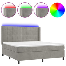 Boxspring Met Matras En Led Fluweel Lichtgrijs 160 x 200 cm Blok met vierkanten