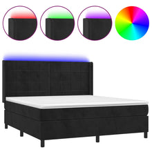 Boxspring Met Matras En Led Fluweel Zwart 160 x 200 cm Blok met vierkanten