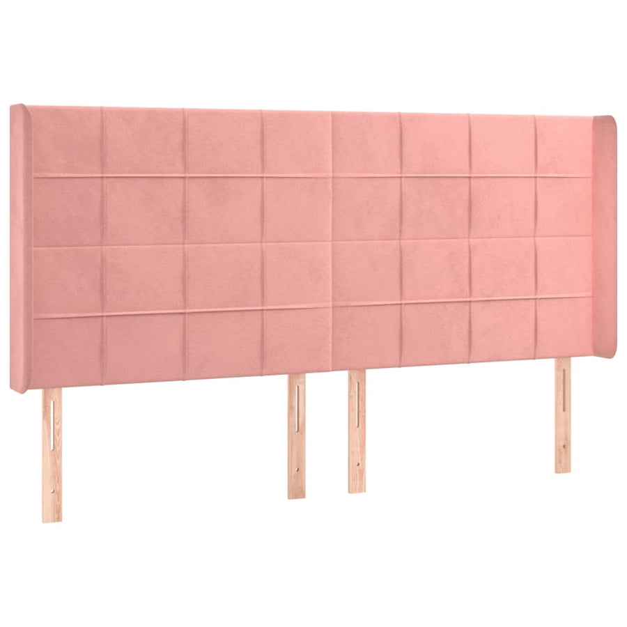 Boxspring Met Matras En Led Fluweel Roze 160 x 200 cm Blok met vierkanten