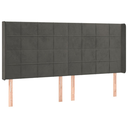 Boxspring Met Matras En Led Fluweel Donkergrijs 180 x 200 cm Blok met vierkanten