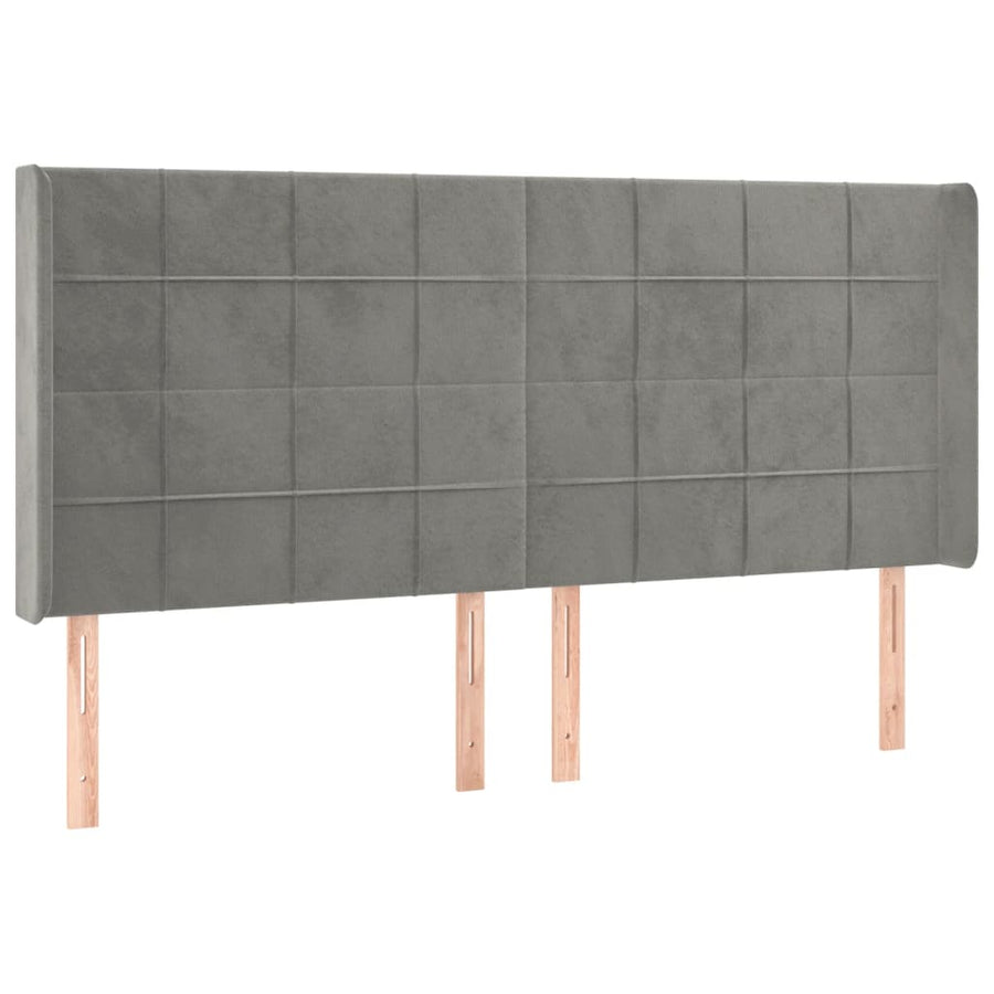 Boxspring Met Matras En Led Fluweel Lichtgrijs 200 x 200 cm Blok met vierkanten