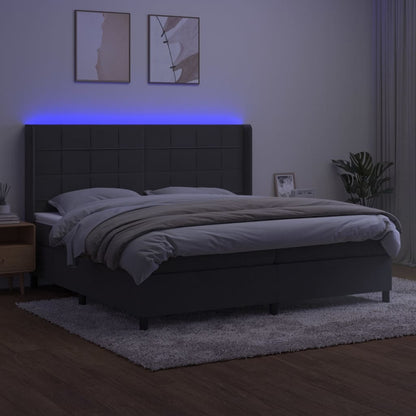Boxspring Met Matras En Led Fluweel Donkergrijs 200 x 200 cm Blok met vierkanten