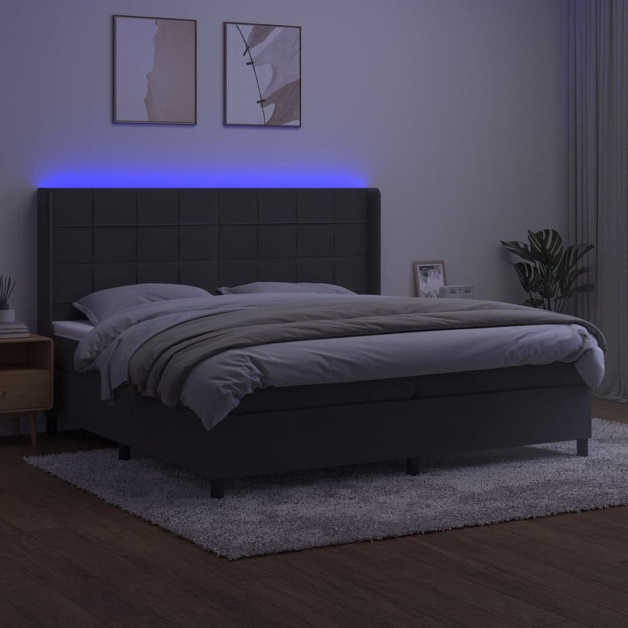 Boxspring Met Matras En Led Fluweel Donkergrijs 200 x 200 cm Blok met vierkanten