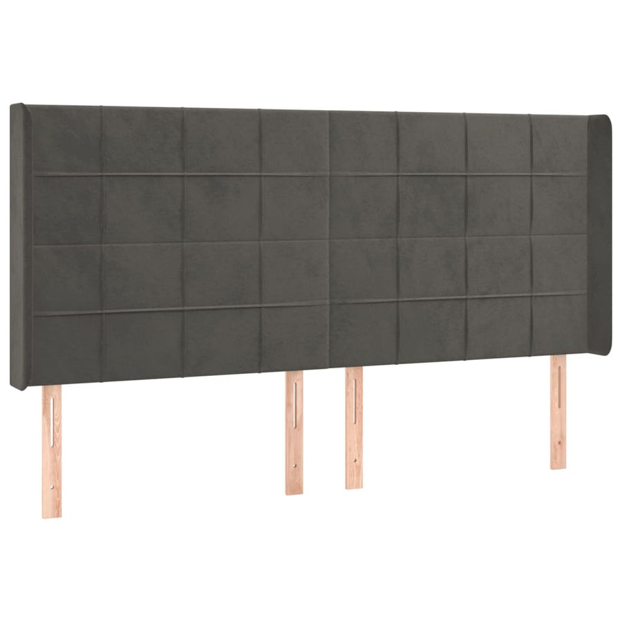 Boxspring Met Matras En Led Fluweel Donkergrijs 200 x 200 cm Blok met vierkanten