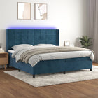 Boxspring 200x200 cm blauw fluweel met matras en led