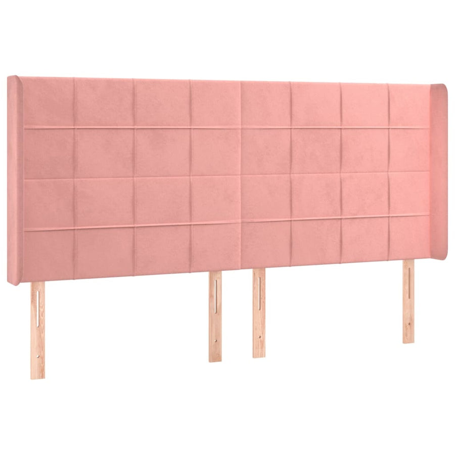 Boxspring Met Matras En Led Fluweel Roze 200 x 200 cm Blok met vierkanten