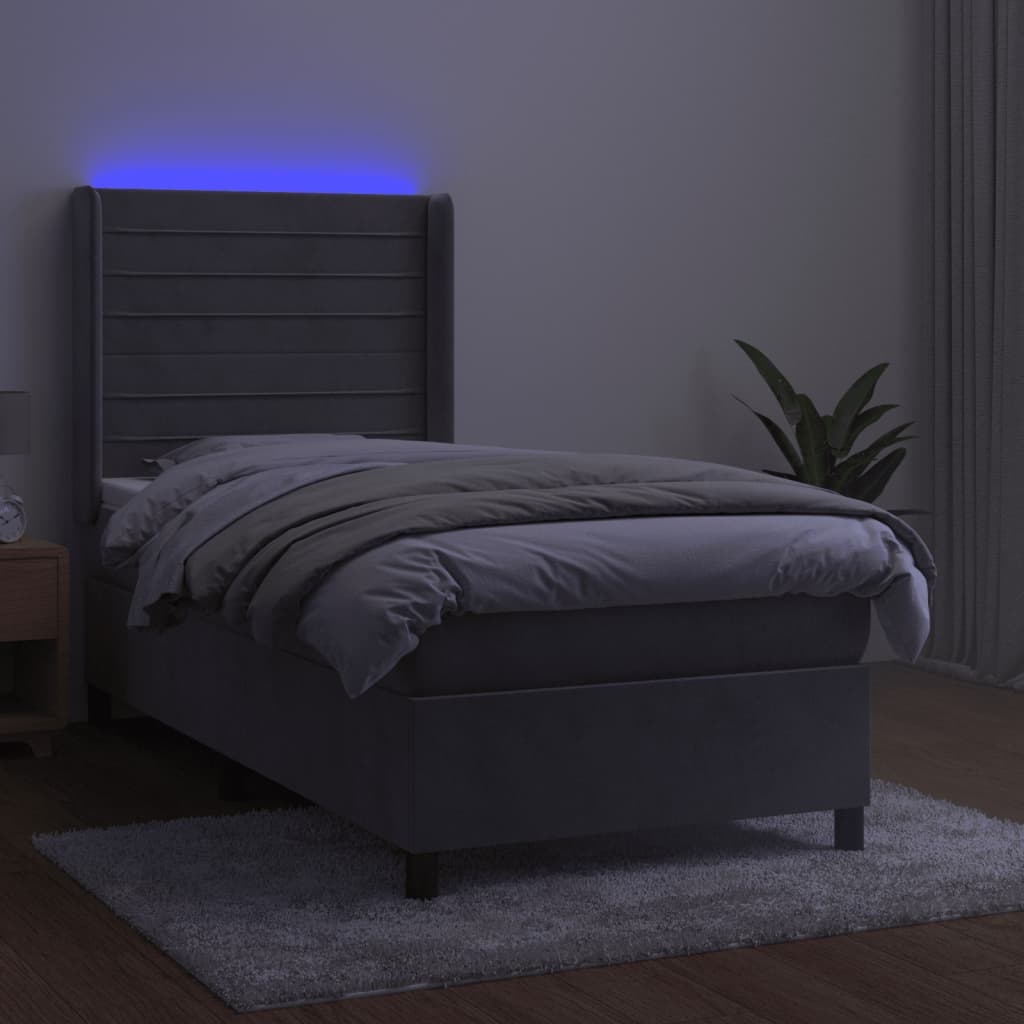 Boxspring Met Matras En Led Fluweel Lichtgrijs 80 x 200 cm Horizontale strepen