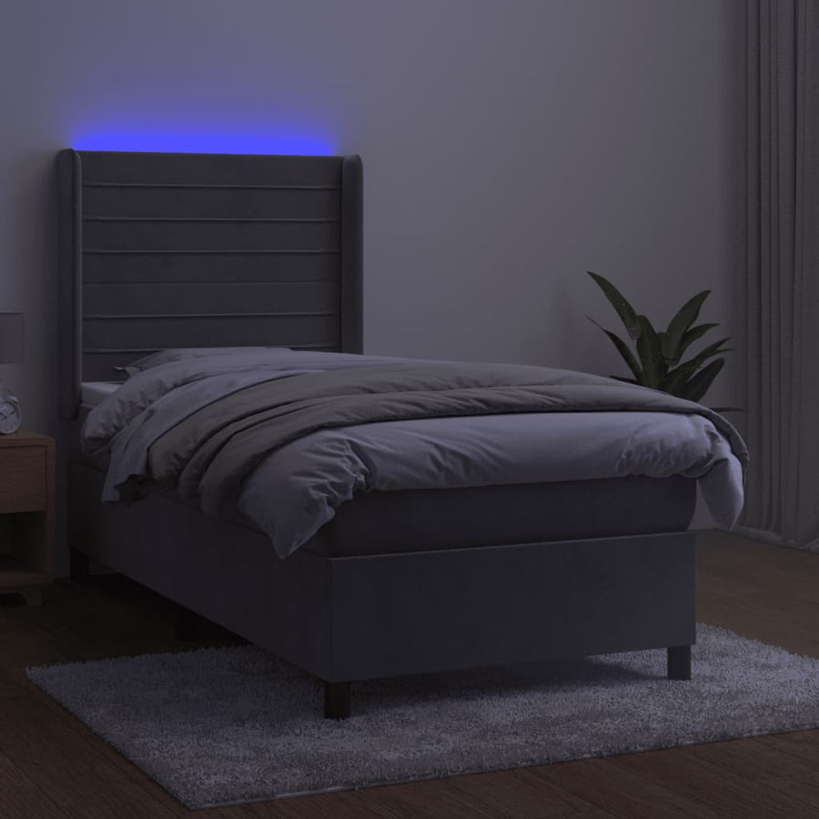 Boxspring Met Matras En Led Fluweel Lichtgrijs 80 x 200 cm Horizontale strepen