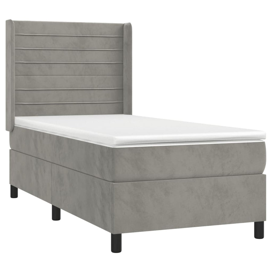Boxspring Met Matras En Led Fluweel Lichtgrijs 90 x 190 cm Horizontale strepen