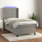 Boxspring Met Matras En Led Fluweel Lichtgrijs 90 x 190 cm Horizontale strepen