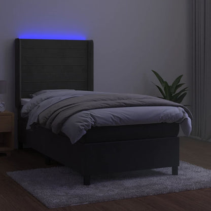 Boxspring Met Matras En Led Fluweel Donkergrijs 90 x 190 cm Horizontale strepen