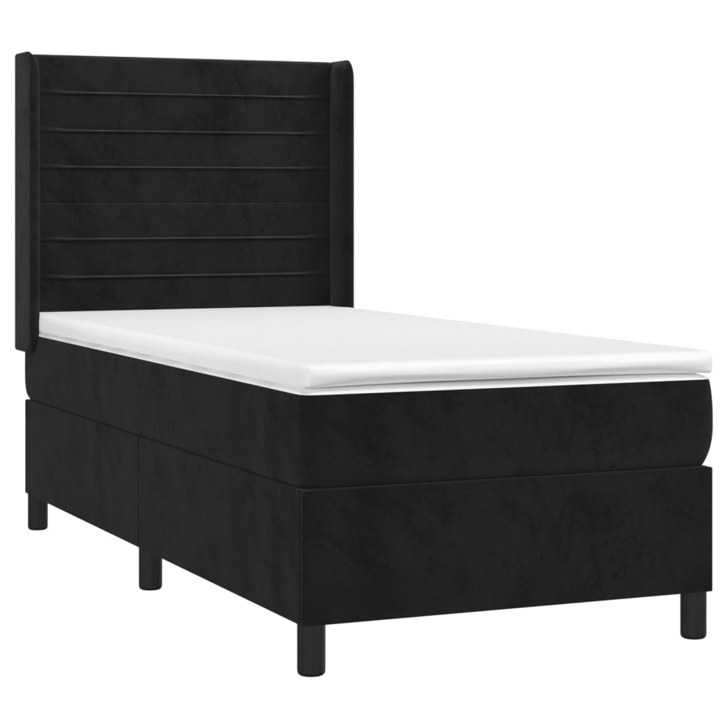 Boxspring Met Matras En Led Fluweel Zwart 90 x 190 cm Horizontale strepen