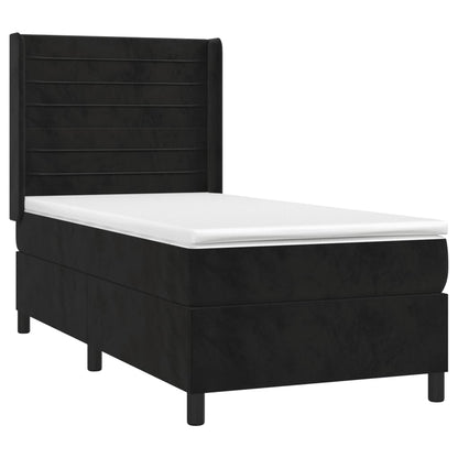 Boxspring Met Matras En Led Fluweel Zwart 90 x 190 cm Horizontale strepen