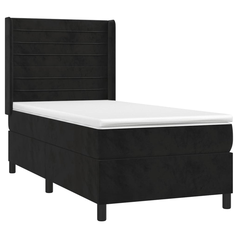 Boxspring Met Matras En Led Fluweel Zwart 90 x 190 cm Horizontale strepen