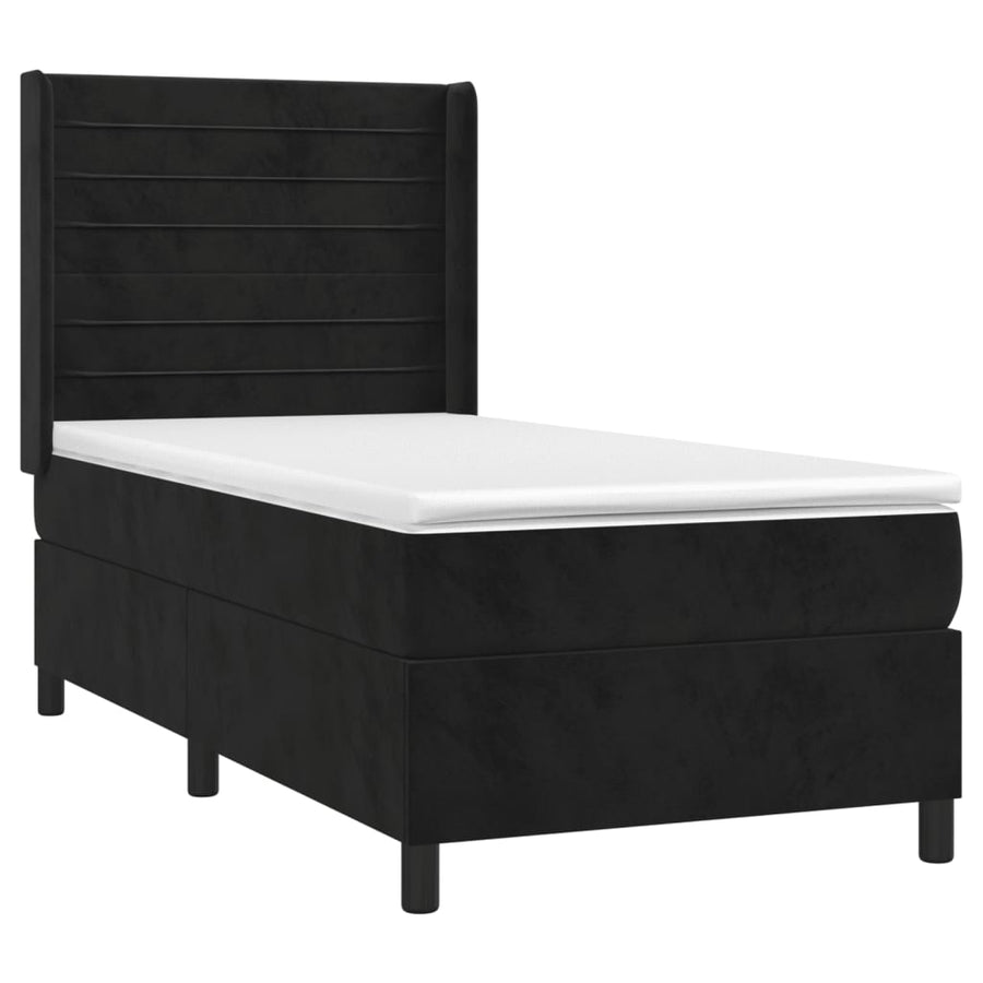 Boxspring Met Matras En Led Fluweel Zwart 100 x 200 cm Horizontale strepen