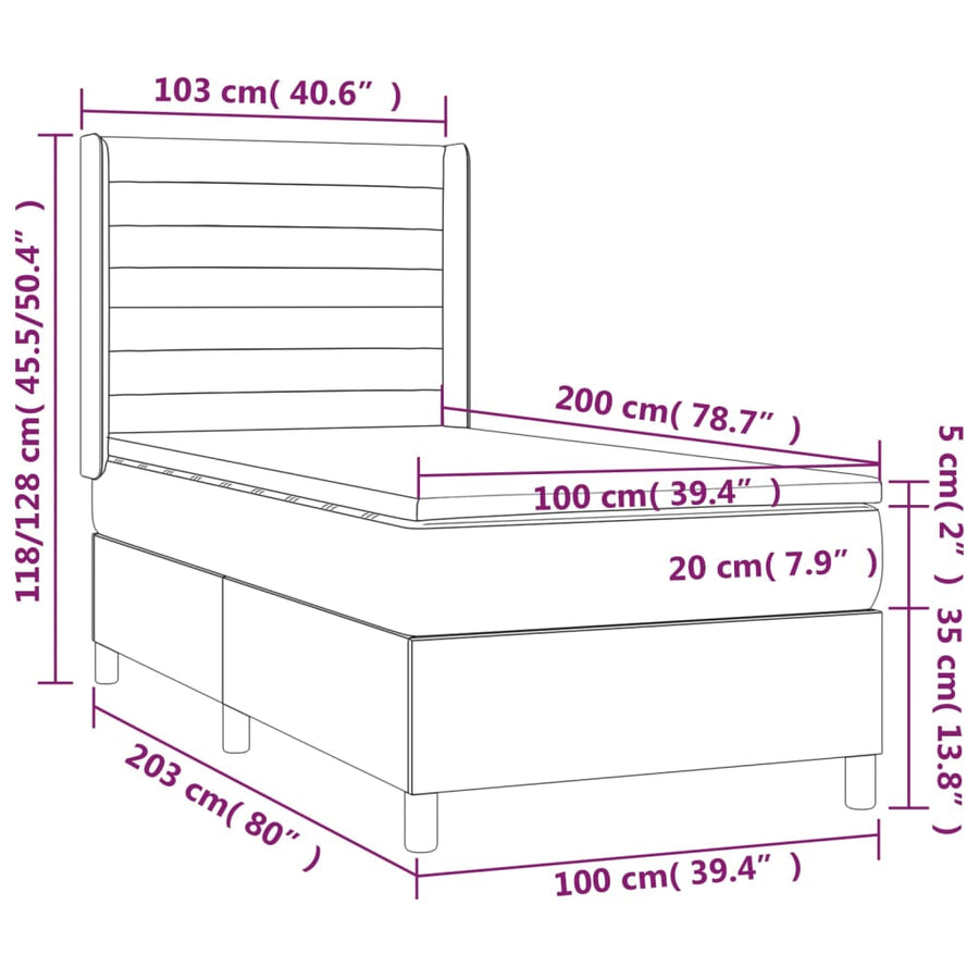 Boxspring Met Matras En Led Fluweel Zwart 100 x 200 cm Horizontale strepen